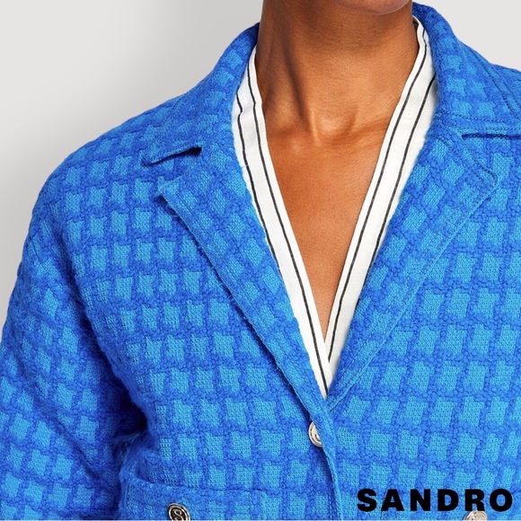 SANDRO Astier Cropped Tweed Coatigan in Electric Blue - Picture 6 of 12